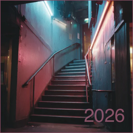 Jon Deragon 2026 playlist album art staircase of nightclub with moody lighting